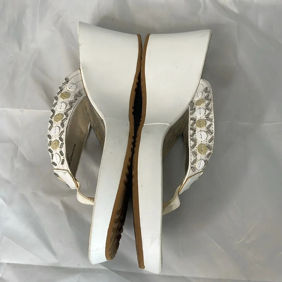 CLARKS Platform Wedge Thong Sandals White Beaded Vegan Leather Boho Size 11 - Picture 4 of 12